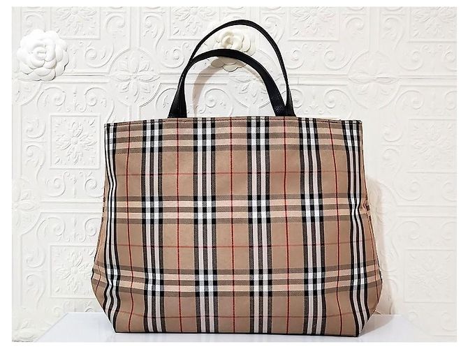Borsa tote Burberry in pelle nera e tela a quadri Nero Marrone chiaro - vista 6