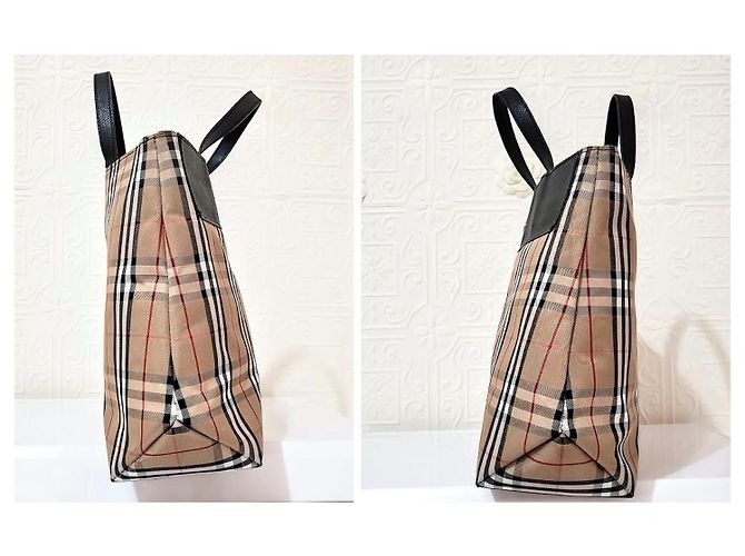 Borsa tote Burberry in pelle nera e tela a quadri Nero Marrone chiaro - vista 8