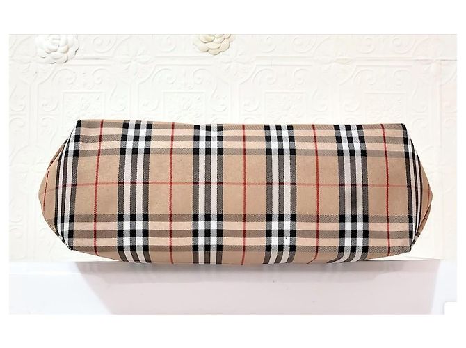 Borsa tote Burberry in pelle nera e tela a quadri Nero Marrone chiaro - vista 9