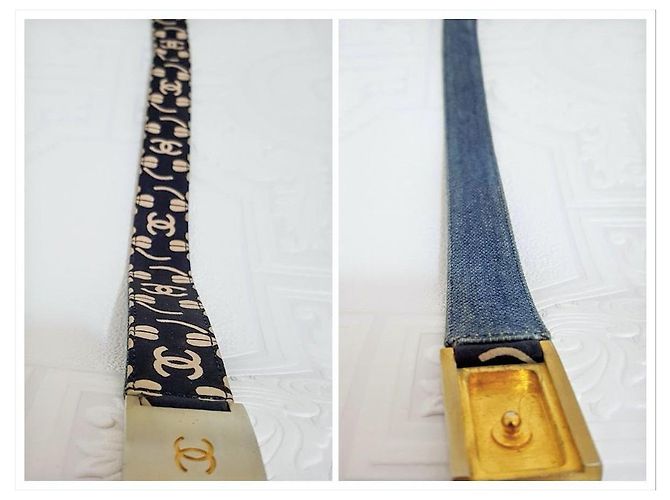 Cintura Chanel Clover CC Blu Navy Denim Oro Gold hardware - vista 11