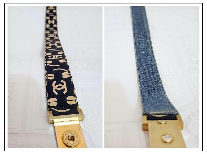 Cintura Chanel Clover CC Blu Navy Denim Oro Gold hardware - vista 12