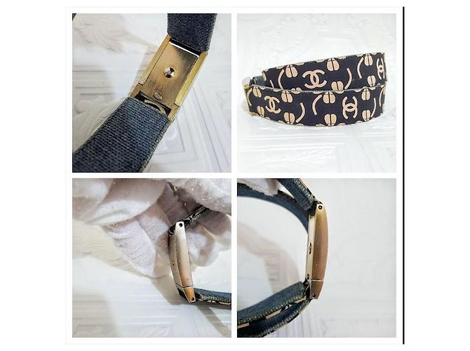 Cintura Chanel Clover CC Blu Navy Denim Oro Gold hardware - vista 15
