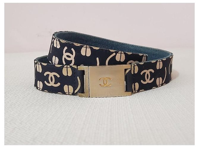 Cintura Chanel Clover CC Blu Navy Denim Oro Gold hardware - vista 5
