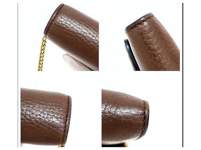 Portafoglio Gucci GG Marmont in pelle di vitello marrone e oro Gold hardware - vista 10