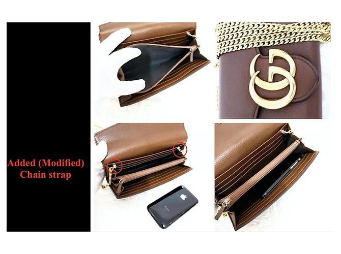 Portafoglio Gucci GG Marmont in pelle di vitello marrone e oro Gold hardware - vista 11