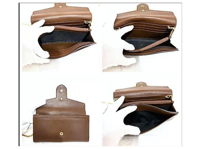Portafoglio Gucci GG Marmont in pelle di vitello marrone e oro Gold hardware - vista 12