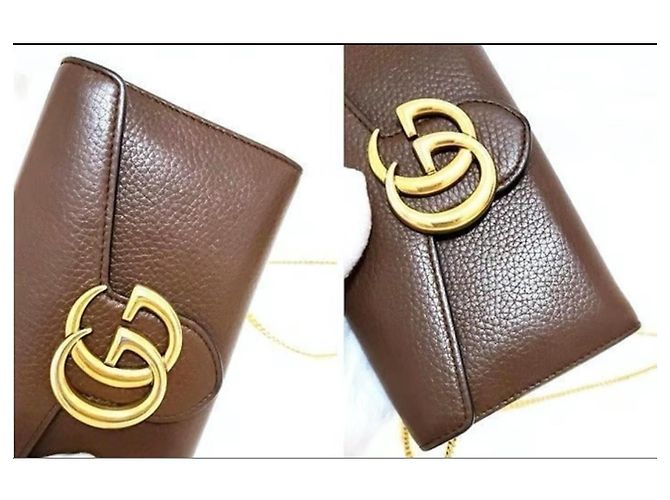 Portafoglio Gucci GG Marmont in pelle di vitello marrone e oro Gold hardware - vista 2