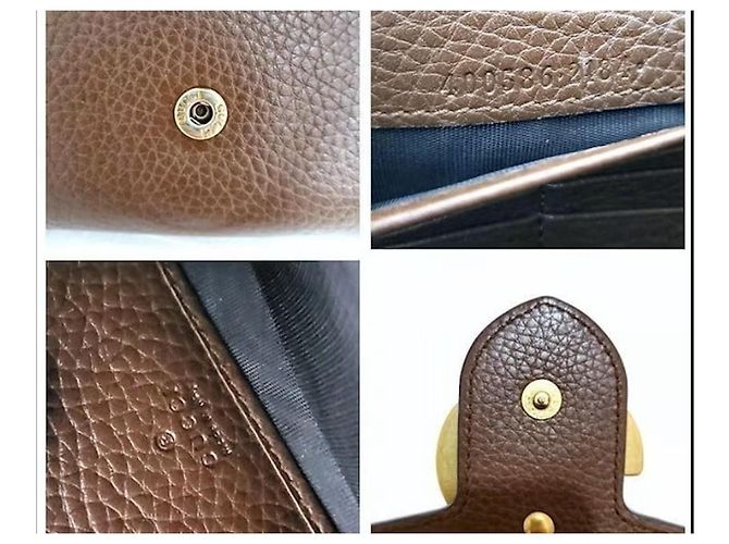 Portafoglio Gucci GG Marmont in pelle di vitello marrone e oro Gold hardware - vista 3