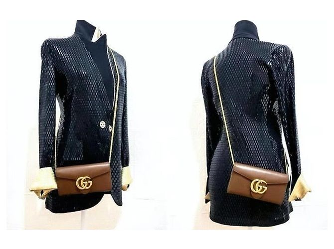 Portafoglio Gucci GG Marmont in pelle di vitello marrone e oro Gold hardware - vista 5