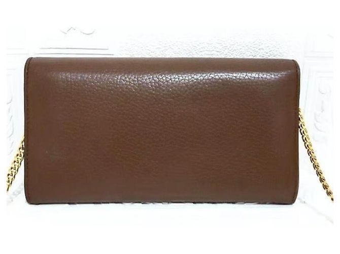 Portafoglio Gucci GG Marmont in pelle di vitello marrone e oro Gold hardware - vista 7