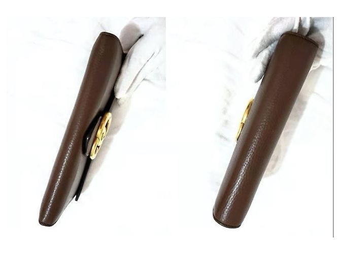 Portafoglio Gucci GG Marmont in pelle di vitello marrone e oro Gold hardware - vista 8