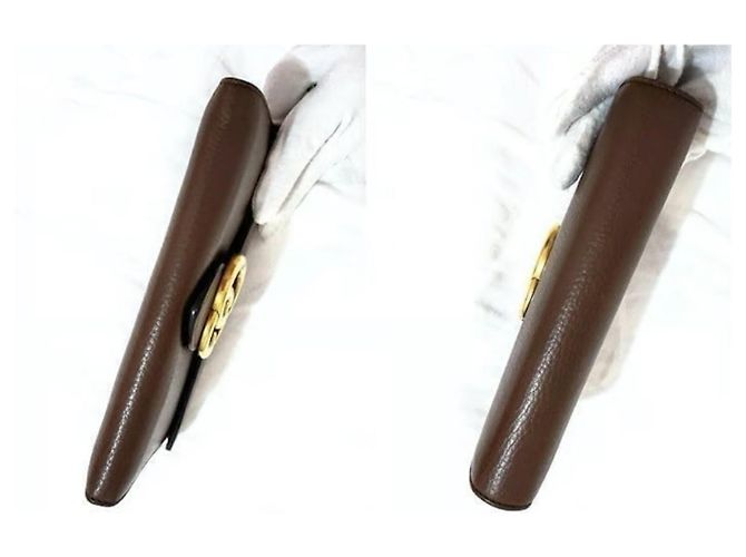 Portafoglio Gucci GG Marmont in pelle di vitello marrone e oro Gold hardware - vista 9