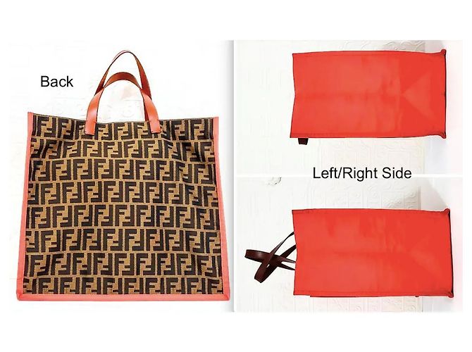 Borsa Shopper Fendi FF Zucca Jacquard Marrone Rosso - vista 10