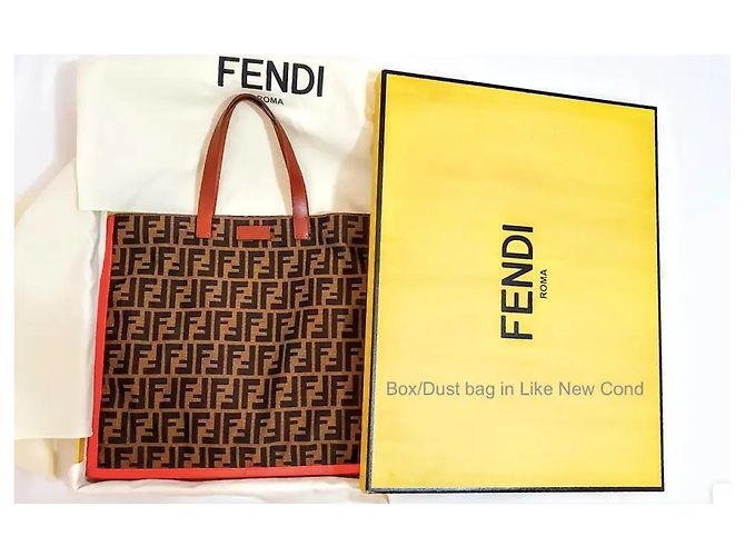 Borsa Shopper Fendi FF Zucca Jacquard Marrone Rosso - vista 8