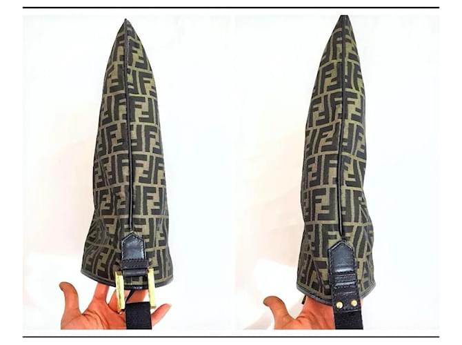 Zucca Fendi Borsa a Spalla per Computer Verde Oliva e Nero Marrone - vista 11