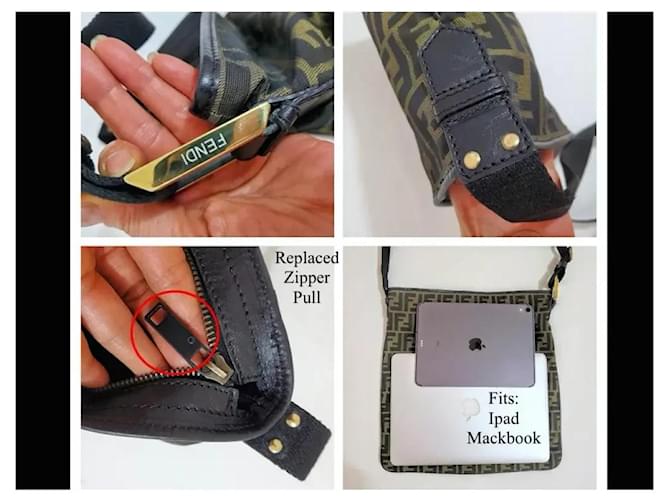 Zucca Fendi Borsa a Spalla per Computer Verde Oliva e Nero Marrone - vista 12