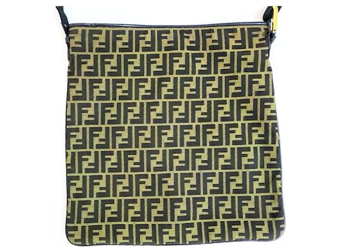 Zucca Fendi Borsa a Spalla per Computer Verde Oliva e Nero Marrone - vista 6