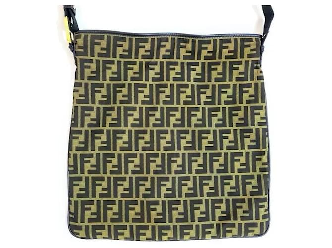 Zucca Fendi Borsa a Spalla per Computer Verde Oliva e Nero Marrone - vista 8