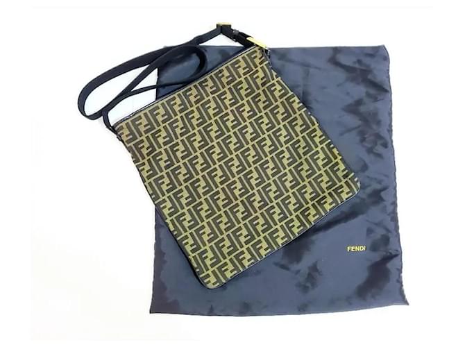 Zucca Fendi Borsa a Spalla per Computer Verde Oliva e Nero Marrone - vista 9