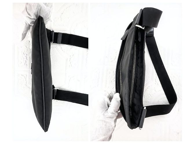 Borsa messenger Prada in nylon e pelle Saffiano nera Nero - vista 11