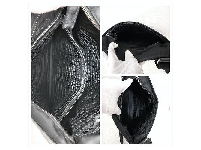Borsa messenger Prada in nylon e pelle Saffiano nera Nero - vista 5