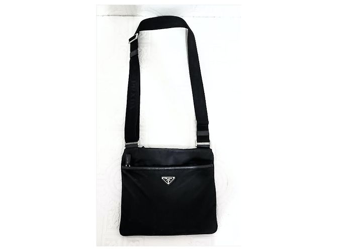 Borsa messenger Prada in nylon e pelle Saffiano nera Nero - vista 8