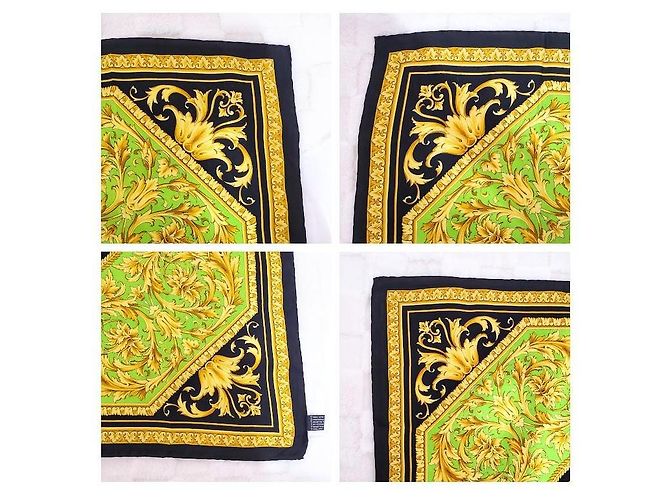 Gianni Versace Seidentuch Schwarz Grün und Gold Golden Hellgrün - Ansicht 3