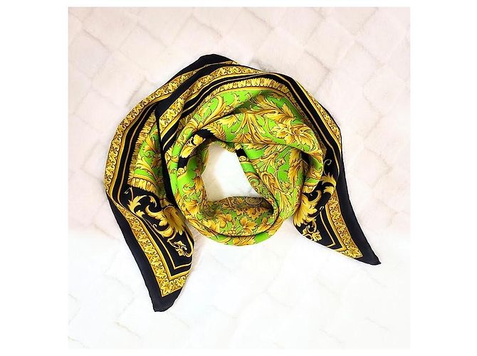 Gianni Versace Seidentuch Schwarz Grün und Gold Golden Hellgrün - Ansicht 6