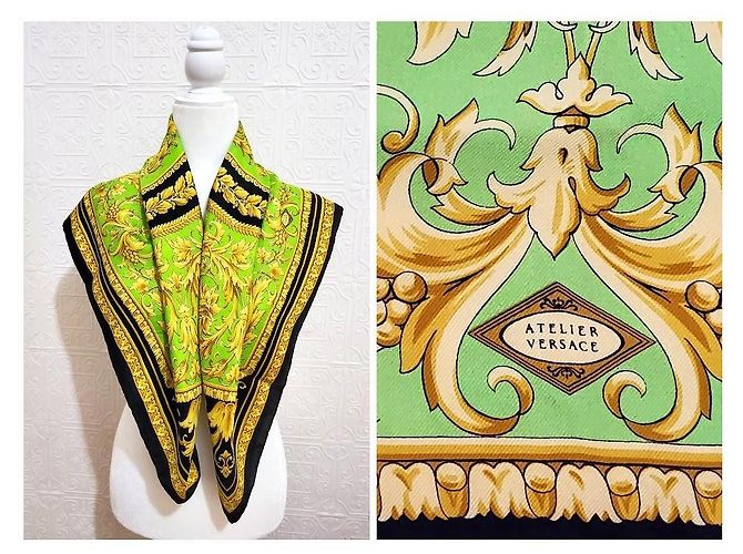 Gianni Versace Seidentuch Schwarz Grün und Gold Golden Hellgrün - Ansicht 9
