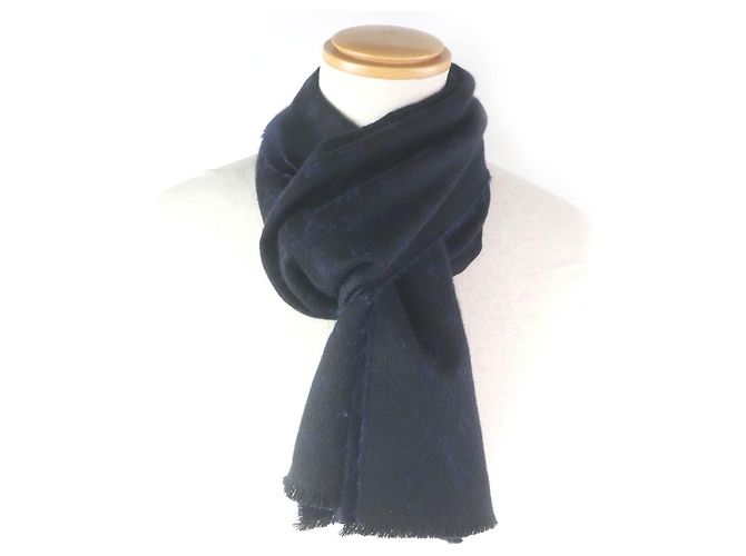 Sciarpa in cashmere Monogram Louis Vuitton Nero Blu navy - vista 2
