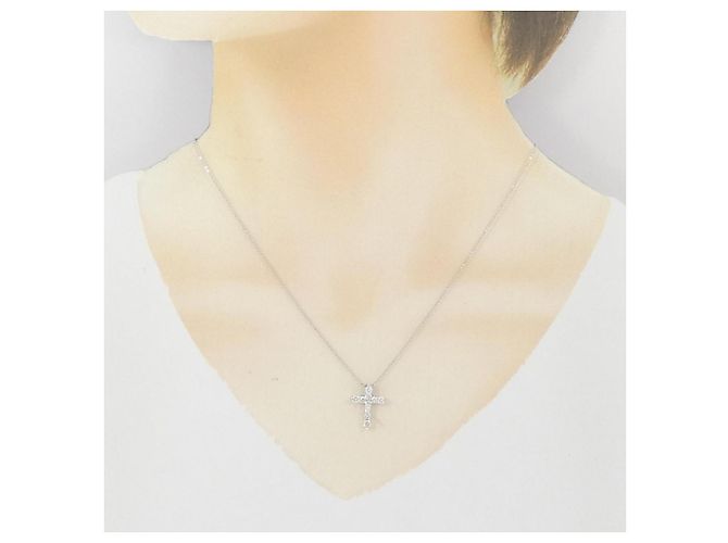 Autre Marque Collana a Croce con Diamanti in Oro Bianco Au750 Argento - vista 6