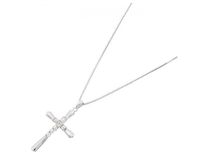 Autre Marque Collana con Croce in Diamanti in Oro Bianco Au750 Argento - vista 2