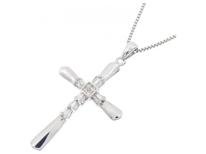 Autre Marque Collana con Croce in Diamanti in Oro Bianco Au750 Argento - vista 3