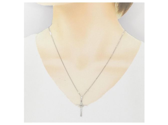 Autre Marque Collana con Croce in Diamanti in Oro Bianco Au750 Argento - vista 6