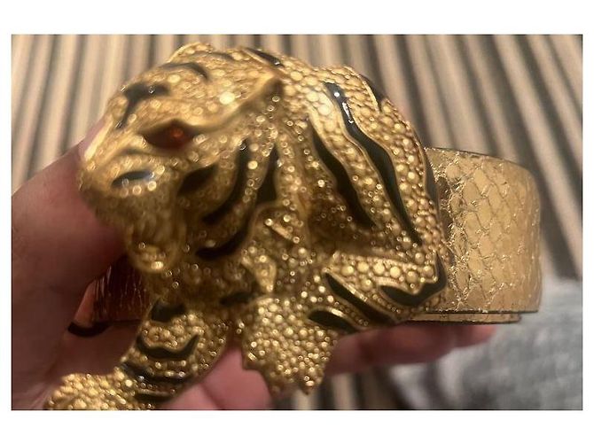 Roberto Cavalli Luxus Gürtel mit goldenem Tiger (Schlangenleder) - Ansicht 3