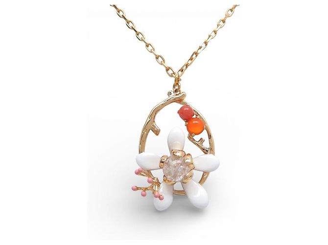 NEUF COLLIER PHILIPPE FERRANDIS EROLI FLEURS PIERRES EN METAL DORE NECKLACE Multicolore - vue 2