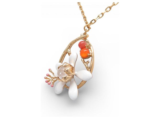 NEUF COLLIER PHILIPPE FERRANDIS EROLI FLEURS PIERRES EN METAL DORE NECKLACE Multicolore - vue 3