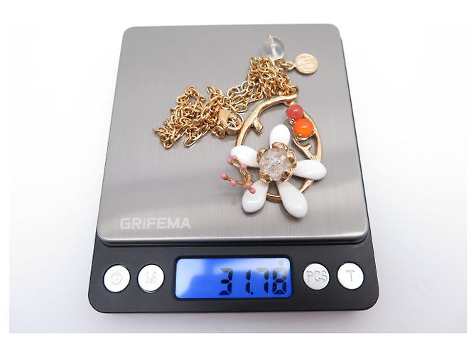NEUF COLLIER PHILIPPE FERRANDIS EROLI FLEURS PIERRES EN METAL DORE NECKLACE Multicolore - vue 7