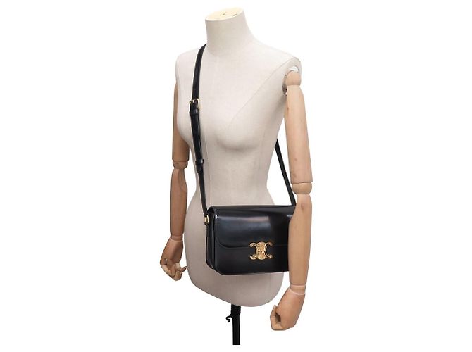 Céline BORSA CELINE TRIOMPHE 187363 IN PELLE DI VITELLO LUCIDA NERA Nero - vista 7