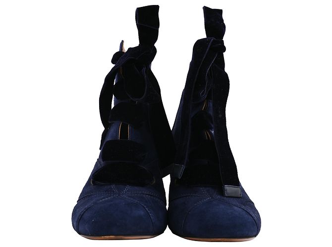 Stivaletti con lacci Chloé in suede blu navy - vista 2