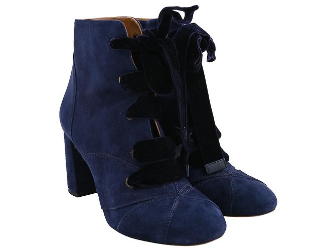 Stivaletti con lacci Chloé in suede blu navy - vista 4