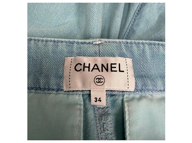 Timeless Jeans a vita alta e gamba larga Chanel in cotone blu - vista 3