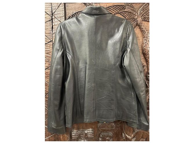 Autre Marque Schwarze Lederjacke mit Reißverschluss - Ansicht 5