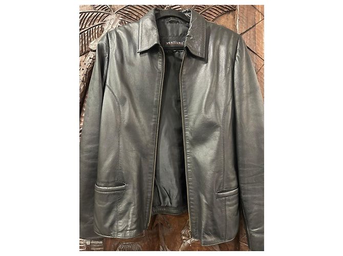 Autre Marque Schwarze Lederjacke mit Reißverschluss - Ansicht 7