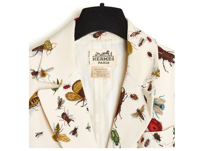 Hermès 1990s Insect Silk Twill Jacket FR38 Ecru UK10 US8 Cream - view 5