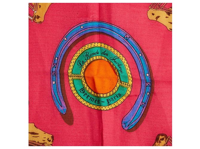 Sciarpa in seta e cashmere Hermès Carré 140 Ronde des Jockeys Rosa - vista 3