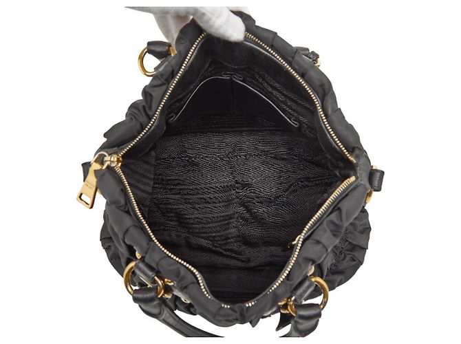 Borsa Tote/Spalla con Logo Arricciato Prada Nero - vista 11
