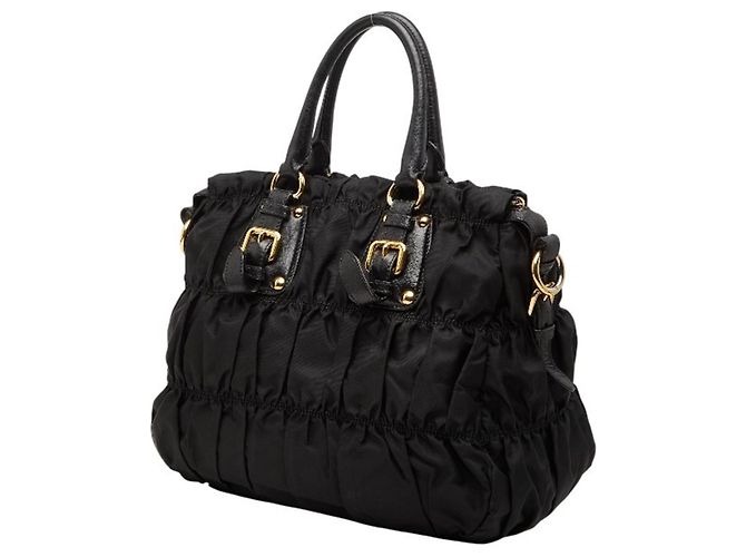 Borsa Tote/Spalla con Logo Arricciato Prada Nero - vista 2