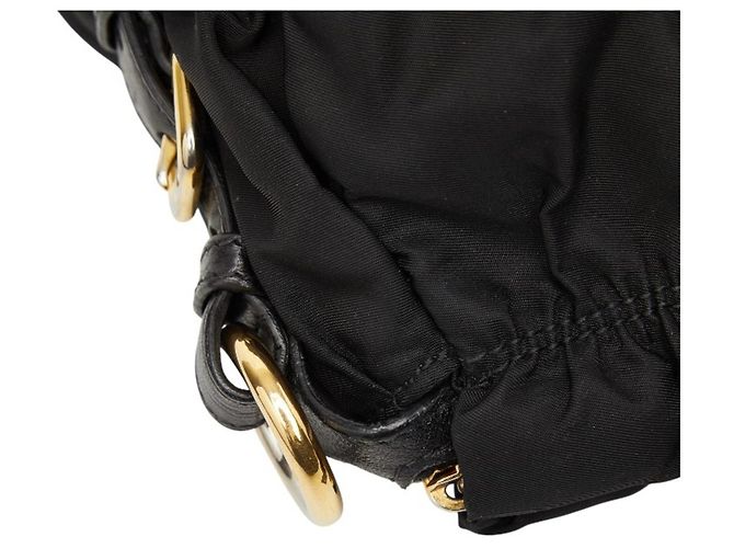 Borsa Tote/Spalla con Logo Arricciato Prada Nero - vista 9