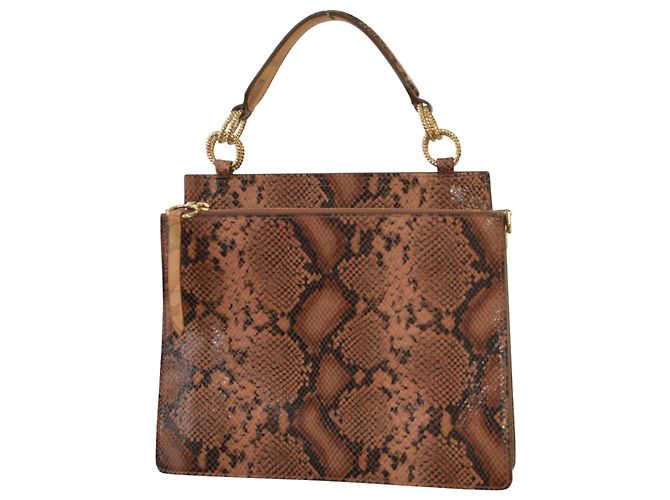 Autre Marque Alviero Martini 1ª Classe Python Print Lederhandtasche / Umhängetasche Braun Goldene Hardware - Ansicht 2